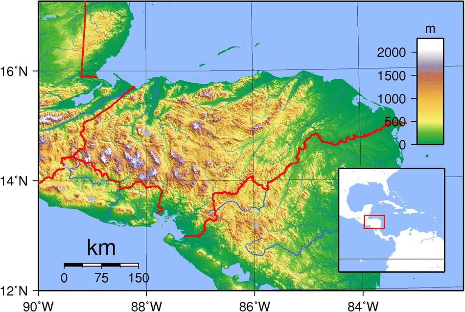 نقشہ کے ہونڈوراس topographic