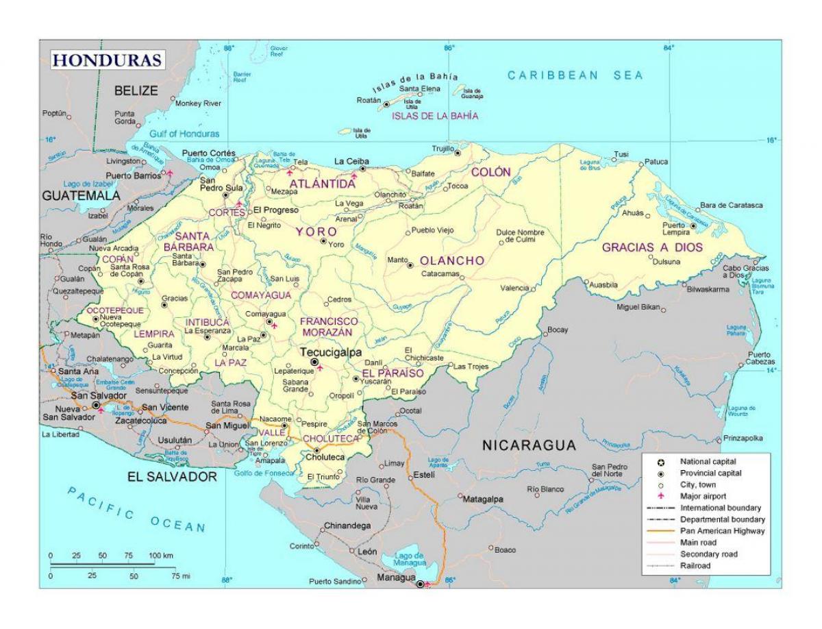 ہونڈوراس کے ساتھ نقشہ شہروں